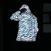 Kvinnor Reflective Jacket Hooded Windbreaker Coat Waterproof Women Hip Hop Zebra Stripe Streetwear Skateboard Night Shining Jacket 240421CJ