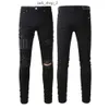Man jeans ontwerper Jean Purple Jeans Brand Skinny Slim Fit Luxury Hole gescheurde Biker -broek Skinny Pant Designer Stack Heren Trend Trend Trousers 180
