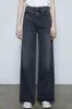 Kvinnors jeans street mode svartblå lång hög midja icke-elastisk bred ben flare denim byxor