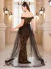 Casual Dresses Sequined Evening Ball Gown Mesh Kjol Rink Black Gold Wedding Party Long Off Shoulder Prom