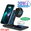 Chargers 30W LED Fast Wireless Charger Stand 3 en 1 Station de charge pliable pour iPhone 15 14 13 12 Pro Max Apple Watch 8 7 Airpods Pro
