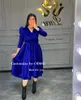 Party Dresses Simple Purple Velvet Short Evening Knee Length 3/4 Sleeves V Neck Arabic Women Formal Prom Cocktail Dress