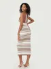 Abiti casual WseVypo Summer Striped Knit Beach Dress Midi per donne Fashi