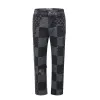 Varumärke mens jeans designer chessboard l slim-fit broderade blå grå jeans lapp trim cowboy byxor mens lila designer jeans staplade byxor kvinnor jeans