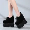 Casual Shoes 18cm High Suede Platform Wedge Chunky Sneaker Hidden Heels Increase Height Breathable Spring Autumn Vulcanize