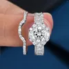 Rings de cluster She 925 Silver Original Wedding Set for Women 1,25ct Brilhante Round Zircon Zircões Diamante Ring Jóias de luxo