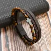 Strands Pulsera de cuero multicapa vintage Hombres Punk Cross Cross Tiger Beads Beads Pulsera Fashion Welp Welpbands Joyas