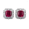 Stud -oorbellen Springlady Vintage 925 Sterling Silver Asscher Cut 7 mm Ruby High Carbon Diamond Gemstone Studs Sieraden