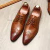 Dress Shoes Handmade Mens Calf Leather Cap Toe Oxford Black Brown Lace Up Luxury Brogue Wedding Party Formal For Men