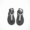 Дизайнерские сандалии женщин тапочки настоящие кожаные сандалии веревочной туфли для страза с стразами летняя пляж классический мод