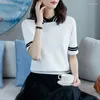 Women's Polos White Short Sleeve Tee Clothing Knit T-shirt Woman Black Polo Neck Shirts For Women Tops V Y2k Fashion Cotton Aesthetic Cute