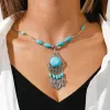 Halsband aihua bohemia turkos stenhalsband för kvinnor chokers collier femme handgjorda etniska hängen halsband uttalande smycken