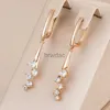 Dangle Chandelier Kinel Luxury Natural Zircon Micro Wax Mosaic Long Pendant Earrings For Women 585 Rose Gold Color Simple Fashion Daily Jewelry d240323