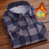 Men's Dress Shirts Autumn Winter Plush Warm Long Sleeve Plaid Shirt Luxury Fashion Slim Elegant Social And Blouses Formal Clothing