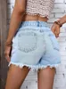 Damen -Shorts Benuynffy Jeans Streetwear Casual Pockets High Taille Summer Fashion Lose Franed Saum Ripped Jean 2024
