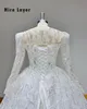 Hire Lnyer Long Sleeve Lace Up Back All Over Shiny Beads Crystal Pearls Sequins Sparkly Ball Gown Wedding Dresses Real Office Photos Video