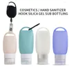 Bouteilles de rangement en silicone durable compressant les fuites à l'épreuve des fuites rechaptables de voyage rechargeable conteneur cosmétique avec crochet de trousseau