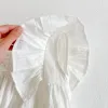 One-Pieces Summer Baby Girls Cotton White Fly Sleeve Strampler mit Mütze 03 Jahre Säuglinge Jacquard Jumpsuit