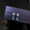 Charm Solid 14K Platinum AU585 Platinum PT950 Blue Diamond Pendant Model Earrings Fashion Trends Earrings Y240423