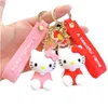 weasel Custom Cute Cartoon 3D Hello KT Keychain with Wrist Strap Car Accessories Bag Ornament Doll PVC Gold Key Rings Gift