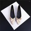 Casual Shoes Spring/Summer 2024 Women's Middle Heel Flat Soft Leather Pointed Metal Buckle Fashion Work