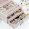 Ожерелья Новые 3layers PU Jewelry Box Organizer Организатор с большим кольцом кольцо на витрине коэффициенты кожаные украшения с замок для женщин