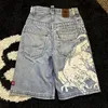 Rolig gotisk mönsterdesign 2000-tals mångsidiga sommar denimshorts för män 2024 vintage JNCO fashionabla hip-hop y2k baggy byxa 240420