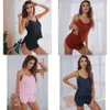 Femmes Summer Pama Set Silk Like Sling Top Shorts 2 pièces Pyjama Imitation Imitation Satin Dable Drop 220329 039