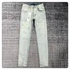 Mens jeans paarse ontwerper voor broek borduurwerk quilten gescheurde tren vintage pant vouw slanke mager mode druppel levering kleding doek dhzuo