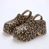 Leopard Thick Bottom Clogs for Women Closed Toe y Platform Sandals Woman Summer 2023 Super High Wedge Heel Slippers Female 240417