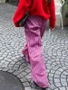 Frauenhose Combhasaki Y2K Retro Vintage lässig gestreift/fester langer Knopf elastische Taille Ästhetik Lose gerade Hose