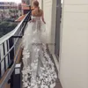 Vestidos de noiva de um ombro de linha de linha 3D Apliques de núcleo de noiva Veja através da saia Boho Robe de Mariee