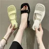 Slippers Fashion Leisure Female Mules Slides Casual Square High Heels Chaussures pour femmes Solid Plaid Summer Zapatos de Mujer