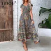 Party Dresses Summer Fashion Bohemian Vintage Printed Waist Dress Ladies Slim Casual Beach Holiday Robe Women Elegant Vestido Female Clothes