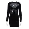 Hot Selling Women's Clothing 2024 Winter New Product Sexy Hollow Out Perspective Slim Fit Long Sleeved Buttocks Wrapped Dress F42331