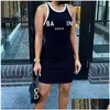 Basic Casual Kleider 2023 Sommer Luxus Essigner Kleid Modebrief gedruckt für Frau Slim Schnell trockener Minirock Amerikanische Damen CL DH7XO