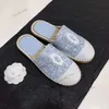 New Designer Flat Slippers tweed Sandal Woman Espadrilles Embroidery Sequins Mule Luxury Ladies Loafers Cap Toe Fisherman Slides Home flats Top Quilty Casual Shoes