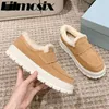 Casual Shoes Thick Sole Slip-On Women 2024 Winter Wool Warm Loafers Round Toe Fur Height Increasing Snow