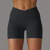 yoga sport gebreide ademende vaste kleur kruis taille perzik kont yoga shorts running fitness driekwart broek voor vrouwen