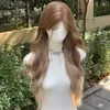 2024 High Quality 26 Inches Center Parting Long Wigs Hot Sale Brown Big Wavy Hair For Korean Women Wholesale Europe America Fashion Lace front Rose Net Long Curly Wig