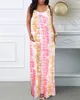 Casual Dresses Summer Women's Clothing U-Neck Tie Dye Print bundet detalj maxi klänning kvinnor mode ärmlös semester
