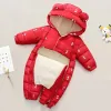 Schichten 2022 Baby Boy Winter Snowsuit bedruckte Kapuze und Samt warmes Neugeborenes Baby Jionuit Neugeborene Kind Girl Overall Strampler