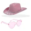 Berets y1ub lśniący cowgirl hat cowboy glitter okulary przeciwsłoneczne na festiwale muzyczne