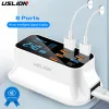 Nav uslion 8 port USB -laddare nav Snabbavgift 3.0 LED Display Multi USB Charging Station Mobiltelefon Desktop Wall Home EU Plug