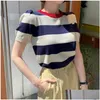 Womens T-Shirt Womengaga Korea Spring Summer Thin Loose Simple Short Puff Sleeve Stripe Plover Tees Asian Girls 86Ay 210603 Drop Deliv Ot7Nu