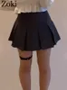 Zoki vintage grijs geplooide rok vrouwen kawaii hoge taille mini -rokken Koreaanse mode schooluniform Harajuku streetwear lente 240419