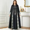 Ethnic Clothing Loose Casual Muslim Dress Fashion V-Neck Printed Dresses Musulman Women Jubba Thobe Long Sleeve Robe Jubah Dubai Arab Abayas