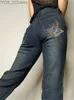 Jeans femminile retrò stampato a farfalla y2k jeans in denim con scanalature a bassa vita a vita vintage pantaloni faccia a fata dei pantaloni di moda harajuku cutpsycho yq240423