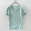 Summer 100% Cotton T-shirt Men V-neck Solid Color Casual T Shirt Basic Tees Plus Size Short Sleeve Tops Y2449 240420