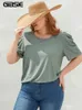 Gibsie Size Size Solidne Netk z baraniny Bluzka Kobiet Kobiet moda 2023 Summer Office Casual Womens Bluzki Tops 240419